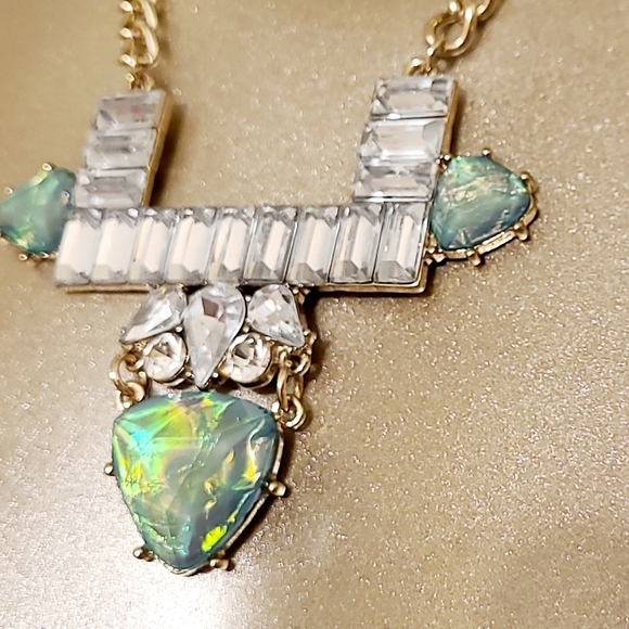 Vintage Estate Art Deco Avant Garde Opal Crystal Gold Necklace - Picture 9 of 13